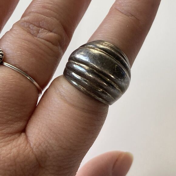 Vintage Sterling Silver 925 Ring Size 6.5 Modernist Domed Chunky Unisex Oxidized - Picture 11 of 13